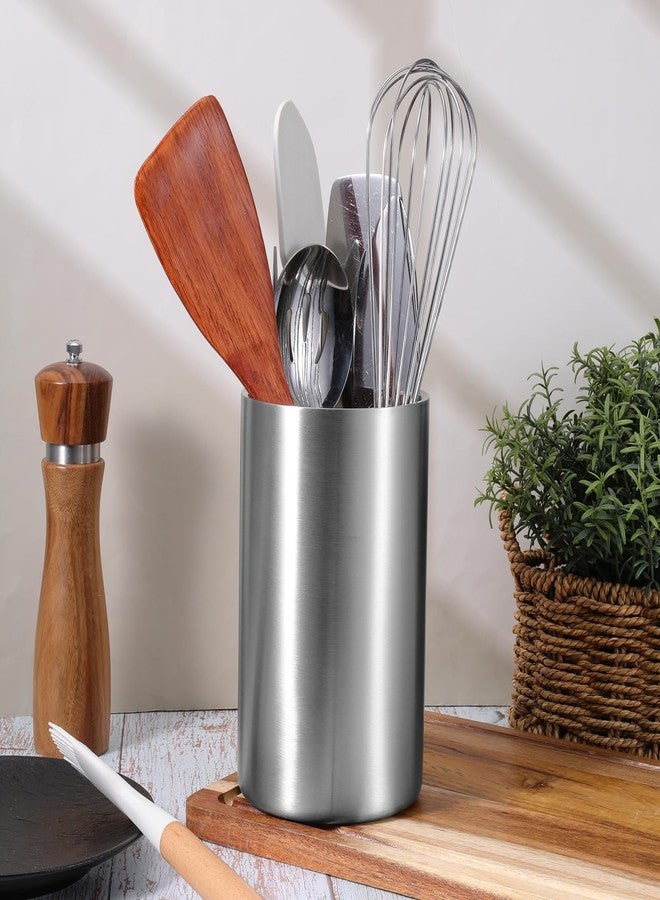 Exclaith Cooking Utensil Holder for Kitchen Counter 4.7 x 7.5 inch Stainless Steel Sleek Kitchen Utensil Holder for Countertop Spatula Spoon Caddy Organizer, Silver - Image 3